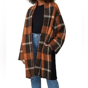 (nude) Cardigan Jacket - Women's Large Orange Black EUC - Plaid Sweater Knit